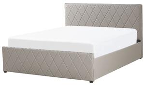Sivá posteľ z ekokože s úložným priestorom 180 x 200 cm s prešívaným čelom