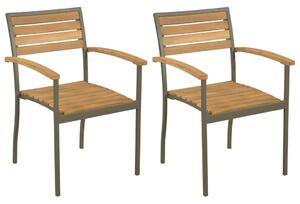 Stohovateľné vonkajšie stoličky 2 ks, akáciový masív a oceľ