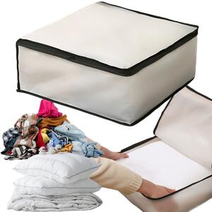 Arte Regal Textilný úložný box na uschovanie oblečenia a posteľnej bielizne, WHITE KIPIT, 45x30x20, biely