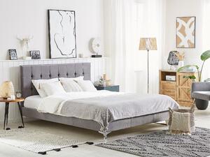 Sivá zamatová čalúnená posteľ 140 x 200 cm s rámom a prešívaným čelom