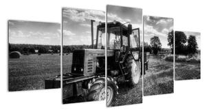 Čiernobiely obraz traktora (Obraz 150x70cm)
