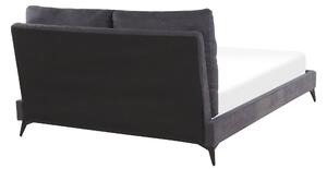 Panelová posteľ 140x200 cm tmavosivé zamatové čalúnenie s roštom a hrubým čelom