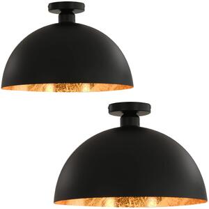 Stropné lampy 2 ks, čierne a zlaté, pologuľa E27