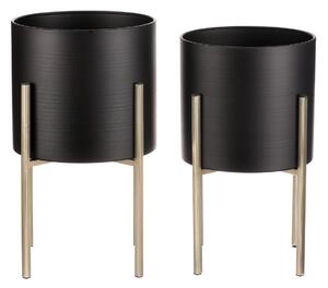 Autronic - Set 2 kovových interiérových stojanov na kvety, kruhové, čierny a zlatý mat - FA5006