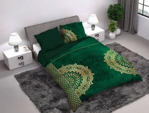 Súprava posteľnej bielizne z bavlneného saténu zelená MANDALA 160x200 cm
