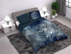 Súprava posteľnej bielizne z bavlneného saténu tmavomodrá MANDALA 160x200 cm