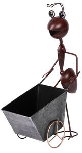 Dekorácia mravec s vozíkom, 46 cm, plech
