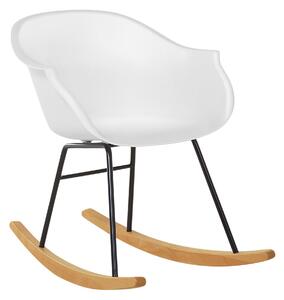 Hojdacia stolička biela syntetický materiál kovové nohy hojdacie lišty z masívneho dreva moderná v škandinávskom štýle