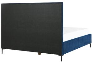 Posteľ modrá zamatová EU super king size posteľ 180x200 cm s úložným priestorom čalúnené čelo čierne kovové nohy