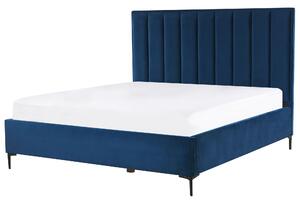 Posteľ modrá zamatová EU super king size posteľ 180x200 cm s úložným priestorom čalúnené čelo čierne kovové nohy