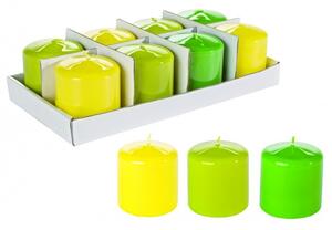 Vosková sviečka v zelenej, žltej alebo v zelenožltej farbe 7x7,5 cm 22882