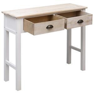 Konzolový stolík biely a prírodný 90x30x77 cm drevený