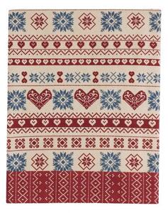 Bavlnený obrus HYGGE HOLIDAYS béžový s kockovaným vzorom a vianočným dekorom 100 x 100 cm Isabelle Rose 36029