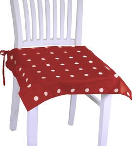 Červený bavlnený podsedák na stoličku s motívom bielych bodiek a so šnúrkami na priviazanie 40 x 40 cm 35998