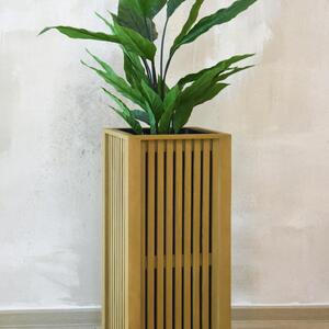 Vysoký kvetináč BLOCK, drevo, výška 75 cm, s kolieskami, hnedý