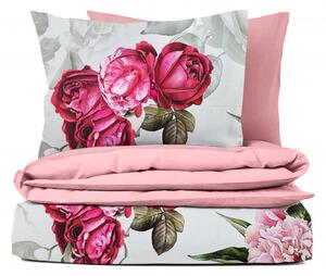Ervi DELUXE Collection Saténové DUO obliečky - Ružové ruže a pivonky/ružové
