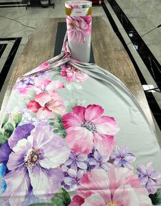 Ervi DELUXE Collection Saténové DUO obliečky - Maľované ružové a fialové kvety/zelené