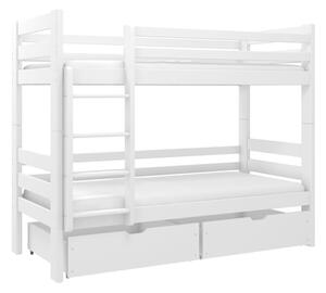 Poschodová posteľ biela KRZYŚ 2S, s roštom a zásuvkami