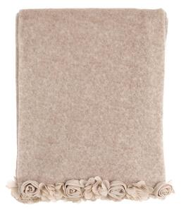 Béžová huňatá deka s kvetinovým lemom v schaby chic romantickom štýle 140 x 170 cm Blanc Maricló 37230