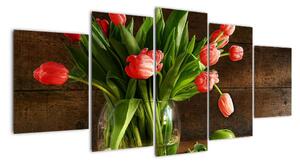 Obraz tulipánov vo váze (Obraz 150x70cm)