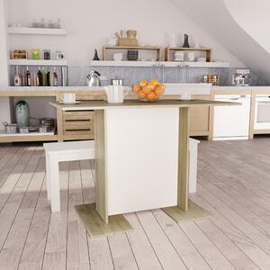 800248 Dining Table White and Sonoma Oak 110x60x75 cm Chipboard
