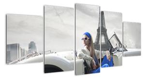 Obraz ženy u Eiffelovej veže (Obraz 150x70cm)
