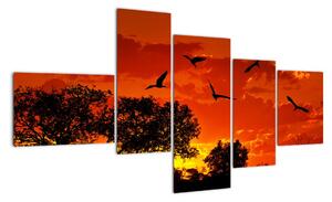 Obraz zapadajúceho slnka s vtákmi (Obraz 150x85cm)