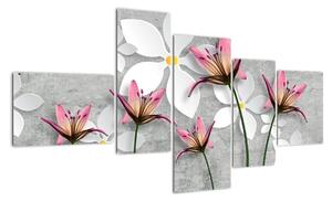 Abstraktný obraz kvetov na sivom pozadí (Obraz 150x85cm)