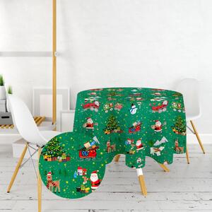 Ervi bavlnený obrus na stôl okrúhly - Vianočný vzor zelený