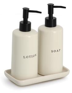Zeller Present Súprava keramických dávkovačov na mydlo a mlieko s miskou SOAP+LOTION