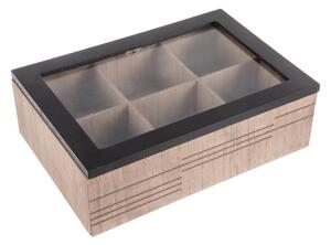 Orion Krabička na čaj, čajový organizér s 6 priehradkami, drevo LINE