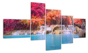 Obraz vodopádu a farebné prírody (Obraz 150x85cm)