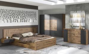 KONDELA Spálňový komplet (posteľ 160x200 cm, 2x nočný stolík, skriňa), dub ribeck/tmavý grafit, ARMENY