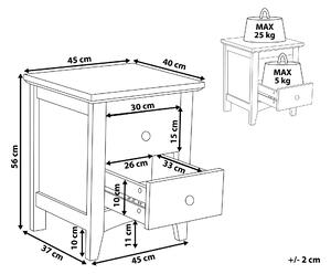 Nočný stolík biela MDF doska drevo 55 x 45 x 39 cm škandinávska moderná spálňa s 2 zásuvkami