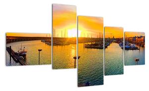 Obraz prístavu pri zapadajúcom slnku (Obraz 150x85cm)