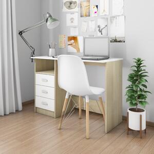 Stôl so zásuvkami biely a farby dubu sonoma 110x50x76 cm drevotrieska