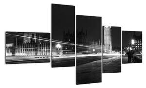 Čiernobiely obraz Londýna - Big ben (Obraz 150x85cm)