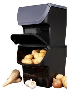 VILDE Sada 2ks úložných boxov VEGBOX na zemiaky a zeleninu s vetraním, VEGBOX čierny+sivý (14l )