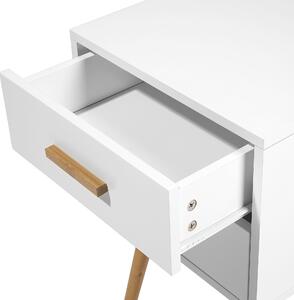 Nočný stolík biela MDF doska gumové drevo 61 x 40 x 40 cm moderná štýlová spálňa s 2 zásuvkami