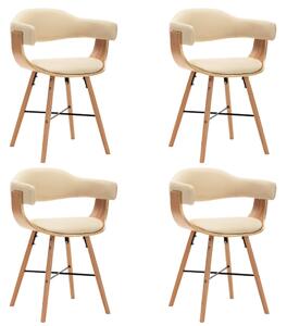 Jedálenské stoličky 4 ks, krémové, umelá koža a ohýbané drevo