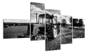 Čiernobiely obraz traktora (Obraz 150x85cm)