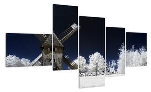 Veterný mlyn v zimnej krajine - obraz (Obraz 150x85cm)
