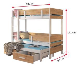 Detská poschodová posteľ ETAPA + 3x matrac, 90x180, biela/sivá