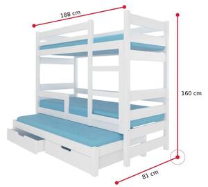 Detská poschodová posteľ MARLOT, 180x75, biela/sivá