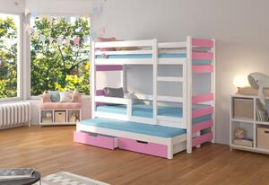 Detská poschodová posteľ MARLOT, 180x75, biela/ružová