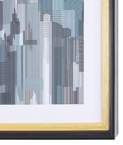 Obraz v ráme modrý sivý 30 x 40 cm mrakodrapy veľkomesto industriálny štýl