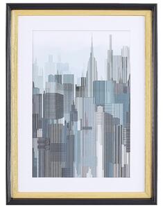Obraz v ráme modrý sivý 30 x 40 cm mrakodrapy veľkomesto industriálny štýl