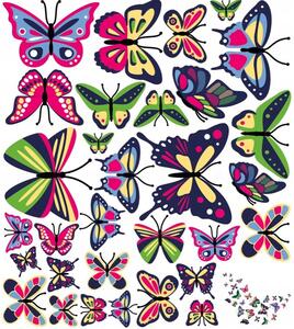 Veselé nálepky na stenu motýle 76 x 100 cm Viacfarebná