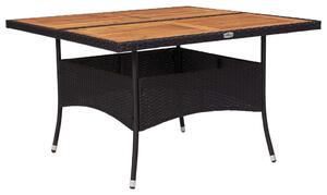 Vonkajší jedálenský stôl čierny polyratan a masívne akáciové drevo