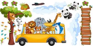 Nálepka pre deti veselé safari zvieratká cestujúce v autobuse 60 x 120 cm